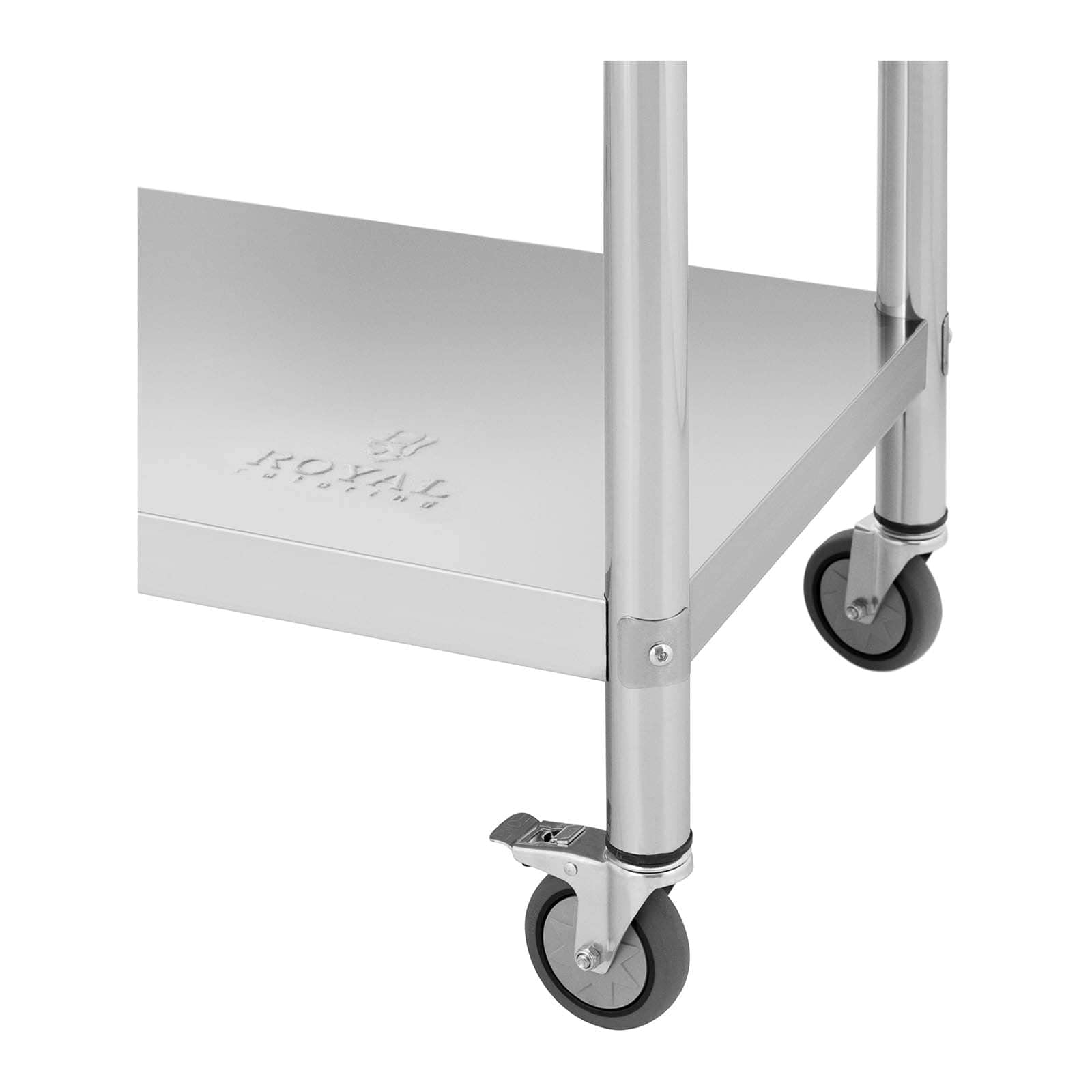 Royal Catering RCAT-150/60-WS Tavolo Da Lavoro In Acciaio Inox Con Ruote E Alzata, 60 X 150 Cm, Portata 160 Kg, Argento