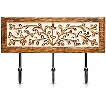 Decorative Wooden & Cast Iron Vintage Rustic Coat Hanger Wall Mounted Jacket Robe Towel Door Hook Rack Holder Rail For Hallway Living Room Entryway Bathroom Bedroom Home Decor Accents
