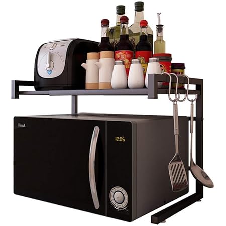 Scaffale Per Microonde Espandibile - Griglia A 2 Livelli Regolabile, In Acciaio, 40-64x36,5x78 Cm, Nero - Foto 2