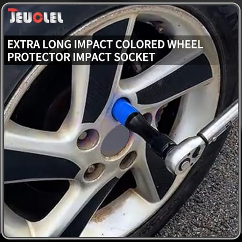 Image of 17mm 1 /2 inch Extra-Long Wheel Protector Impact Socket, Lug Nut Removal | 6 Point, Non-Marring, Thin Wall, Deep Socket, Wheel Protector, Protective Socket, Color-Coded, Cr-Mo Steel, Hand Repair Tool