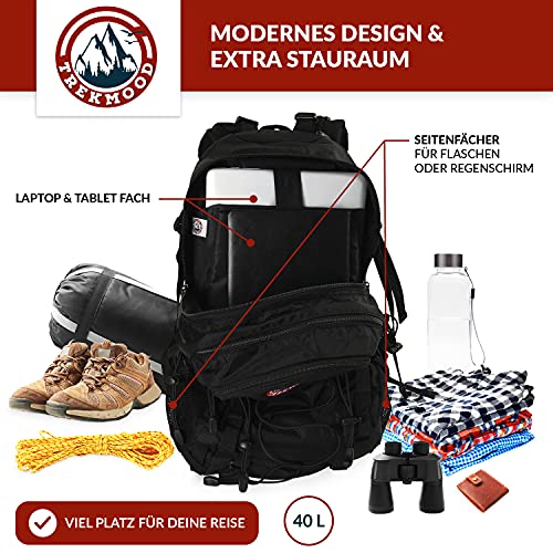 TREKMOOD Hiking Backpack (40L) - Outdoor Backpack with Water Bottle & Rain Cover - Travel Backpack for Men and Women with Multiple Compartments for Storing - Image 4