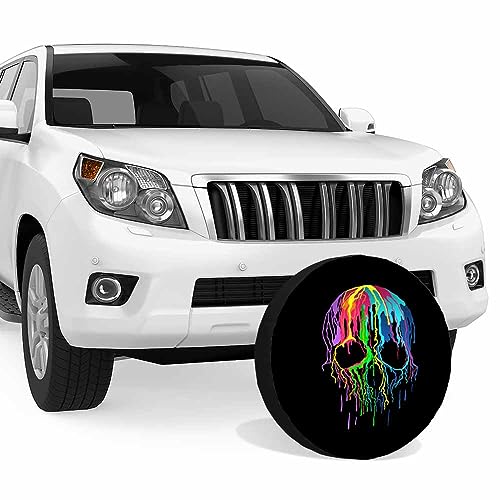 Image of Skull Colors Splats Spare Tire Cover Art Rainbow Skeleton Punk Fashion Hippie Weatherproof Universal Wheel Protectors Camper Tire Covers for Trailer Rv Travel(17 inch)