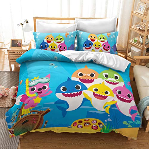 WMZ-SC Baby Shark Bébé Requin Literie pour Enfants Housse de Couette avec Fermeture éclair Comprend Une taie d'oreiller (9,140x200cm) Cover