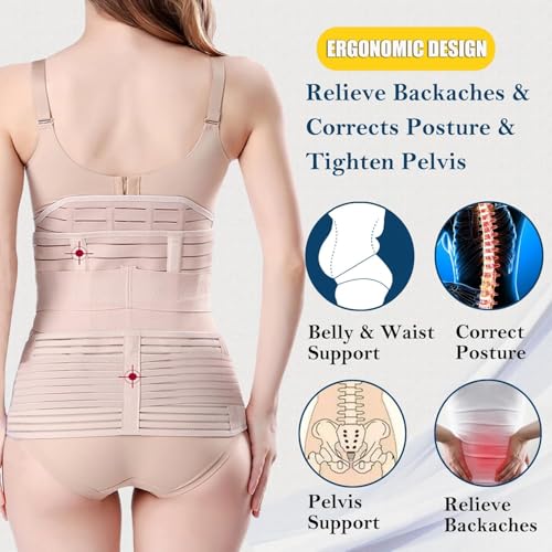 Image of ChongErfei 3 in 1 Postpartum Support - Recovery Belly /waist /pelvis Belt Shapewear Slimming Girdle, Beige, L For Posture Correction