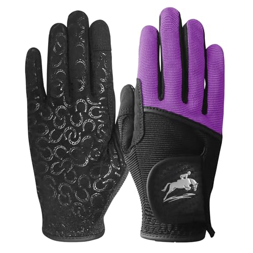 Guanti da equitazione da donna, guanti da equitazione di alta qualità, in rete, traspiranti, leggeri e confortevoli, confezione di colori estivi (Viola, Large)