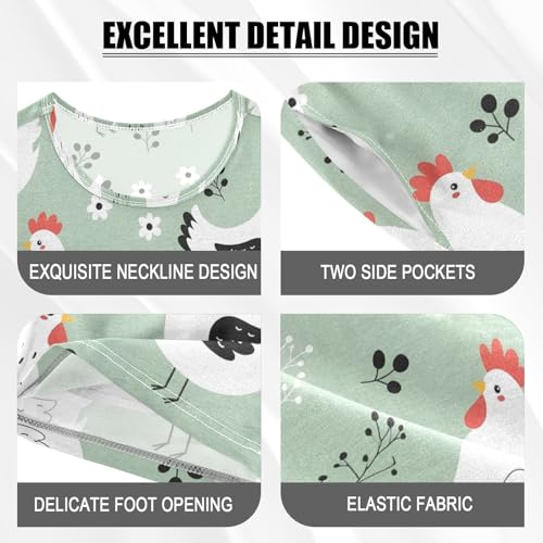 Pajama Short Sets Chicken Pattern with Flowers Soft Cotton Summer Sleepwear 2 Piece PJS Size 5-14T3