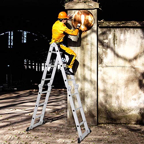 Giantex 12.5 Ft Multi Purpose Folding Step Ladder Platform Extendable Scaffold Ladder EN131 Aluminum 7 in 1 Extension Step Lightweight 330LB (12.5 Ft)
