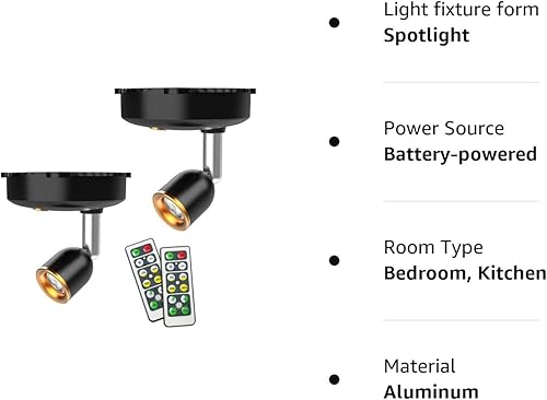 Miniatura 8 de Shineled Foco inalámbrico, luz de imagen LED, luz de acento, paquete de 2 focos a pilas para interiores con cabezal de luz giratorio para pinturas,