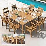 YEFU HIPS Patio Table Set: 10 Piece Outdoor Table and Chairs Dining Furniture Set with Umbrella Hole - Teak Modern Plastic Dining Sets 8 Person for Outside Deck with Metal Aluminum Frame