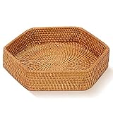 Decorative Round Tray, Rattan Tray Rectangular as Key Bowl for entryway or Coffee Table Woven Basket...