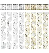 MEEDEE Christmas Ribbon Gold Silver Christmas Wired Ribbon Bulk White Burlap Ribbon 2.3 inch 8 Ro...