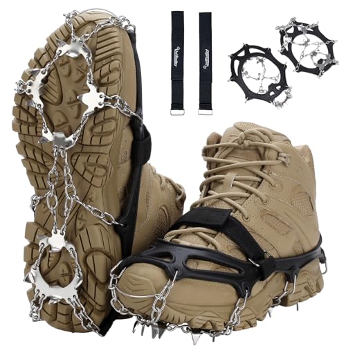 Crampons Upgraded 19 Spikes Ice Snow Grips Traction Cleats System Safe Protect for Walking, Jogging, or Hiking on Snow and Ice (Medium)