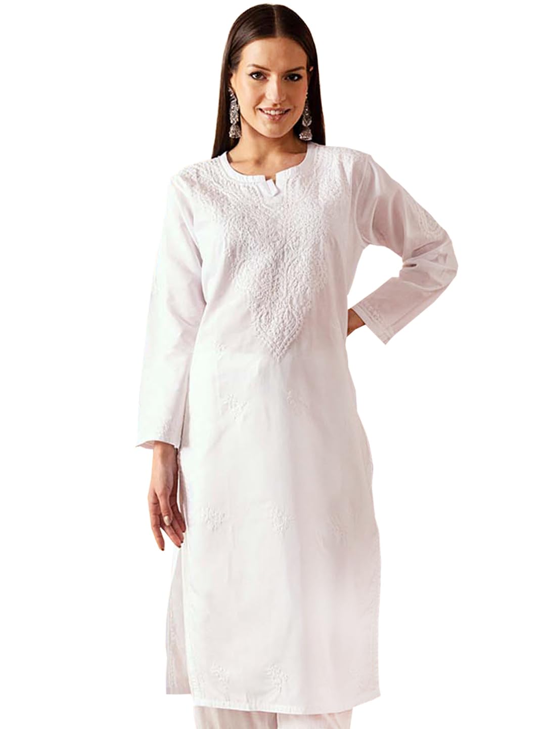 Women's Pure Cotton Regular Fit Casual Hand Embroidery Lucknowi Chikankari Kurti Regular Kurta A197461