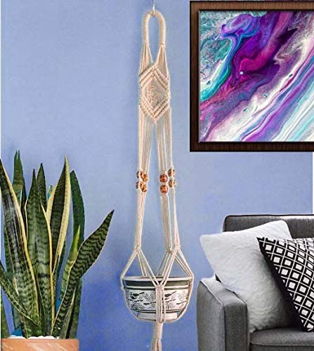 DXYZ Macrame Cotton Beaded Outdoor/Indoor Plant Hanger [Without Pot] | Rope Flower Pot Holder for Balcony Garden Wall | Home Decor Basket Hanger (Ivory, 1) (B0B34SHW61) Amazon Price History, Amazon Price Tracker