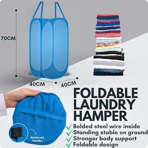 Image of F8WARES 2PK 75 Litres Nylon Mesh Foldable Laundry Basket for Clothes - Odourless Breathable Laundry Bag for Clothes with Carry Handles - Kids Toy Baskets For Storage & Dirty Cloth Basket Hamper Sky