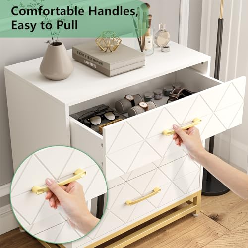 GarveeHome Wooden Dresser for Bedroom, Dressers & Chest of Drawers with 3 Drawer, Wood nightstand for Storage and Organization (White)