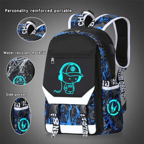 Anime Luminous Backpack Waterproof.Cool Backpacks15.6 in Large capacity Laptopeight Backpack.with USBChargingHeadphones Port.Luminous Backpack.Security Lock4