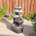 Glitzhome Water Fountain Outdoor, 5-Tiered Stacked Pebbles Outdoor Fountain with LED Lights and Pump, 24.5" H Zen Style Polyresin Waterfall Fountain Water Feature for Garden, Yard, Patio, Porch Decor