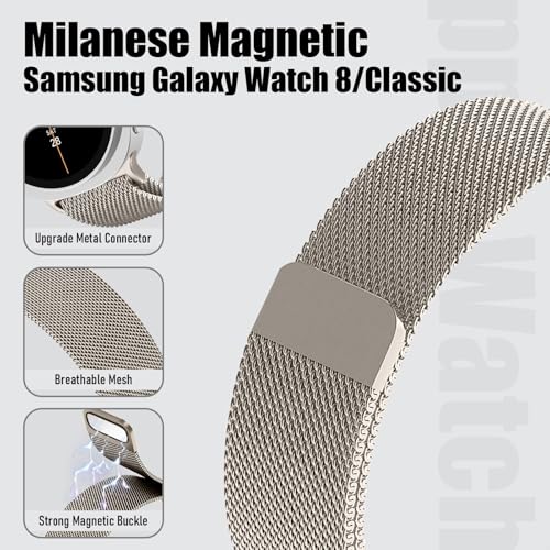 Image of VEMIGON Milanese Loop Metal Band Compatible with Samsung Galaxy Watch 8 40mm 44mm / Watch 8 Classic 46mm, Mesh Magnetic Stainless Steel Replacement Strap (Watch Not Included)