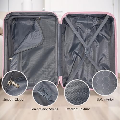 Image of LARVENDER Luggage Sets 6 Piece, Expandable Suitcases with Wheels | Suitcase Set for Women and Men|Checked Luggage|Carry On Luggage|Hardside Lightweight|Pink