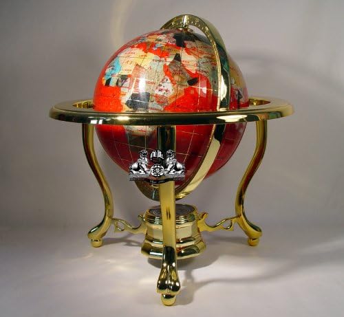 Unique Art Since 1996 11" Tall Red Crystal Gemstone Table Top Gem Jewel Gemstone World Map Globe