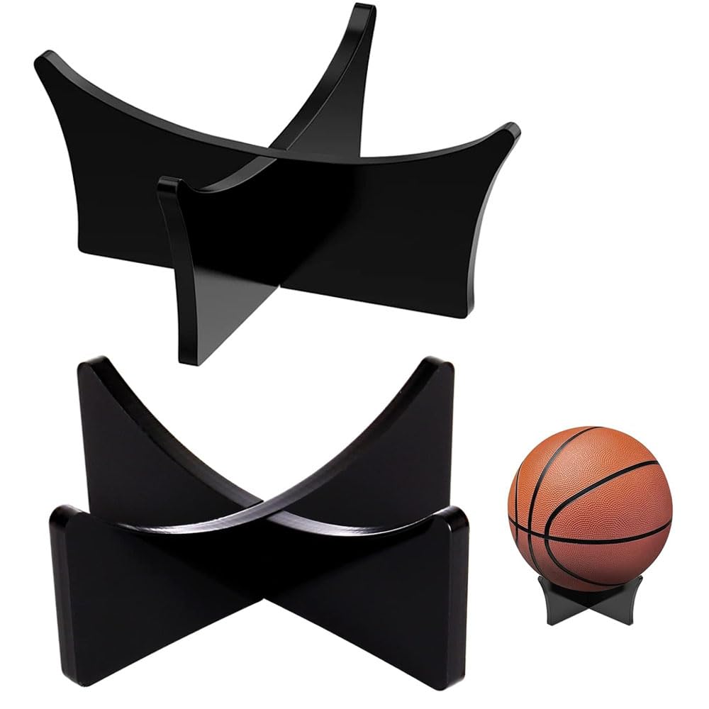 2 Pcs Acrylic Basketball Stand, Ball Display Stand for Football Basketball Soccer Volleyball Rugby Sports Ball Storage Rack Basketball Holder Display Ball Holder Stand, Black