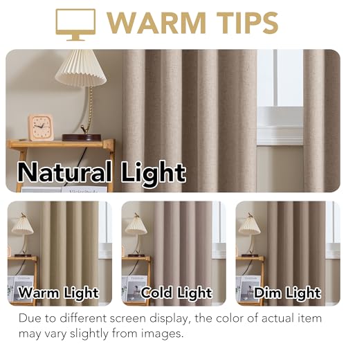 Image of H.VERSAILTEX Linen Curtains 100% Blackout Curtains for Bedroom 45 inch Long Full Light Blocking Nature Linen Blended Window Curtains for Living Room Nickel Grommet (2 Panels, Heathered Sand)
