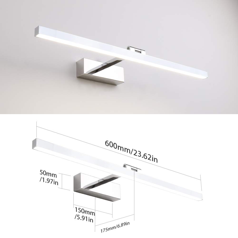 Klighten Lampa lustrzana LED obracana o 180° lustro oświetlenie szafki łazienka 14 W 60 cm lampa ścienna LED 5000 K-5500K, chrom