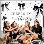 MEHOFOND 7x5ft Coquette 30th Birthday Backdrop for Women Cheers to Thirty Photography Background Black Bow Theme Birthday Party Banner 30 Years Celebration Party Photo Props - Image 4