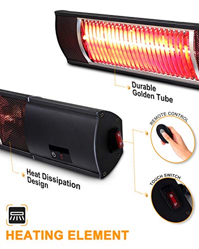 Star Patio Electric Patio Heater with Remote, Wall Mounted, Indoor/Outdoor Heaters, Space Heater, Infrared Heater, Garage Heater, Outdoor Heaters for Patio, Classic Black, STP1580-WM-RM