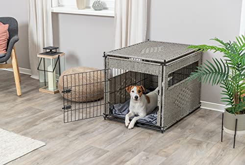 TRIXIE Moderne, verschließbare Hundebox für die kurzzeitige Unterbringung zu Hause Home Kennel, POLYRATTAN, M: 58 × 60 × 77 cm, HELLGRAU - 39749