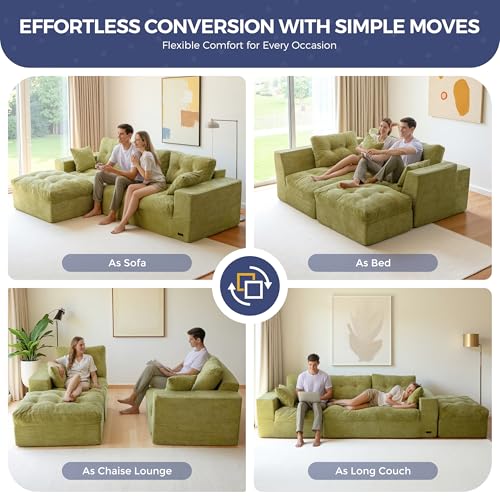 Image of MAXYOYO L Shape Sectional Sofa Couch and Round Chaise Lounge, Modern Cloud Couch with Ottoman, Comfy Sofa with Layered Cushion, Tufted Upholstered Sleeper Chair for Living Room, No Assembly Required