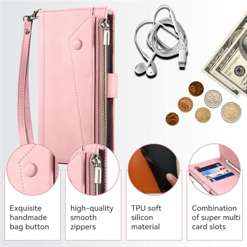 Étui pour Honor X9A à rabat aimanté et compartiment zippé couleur rose - 4