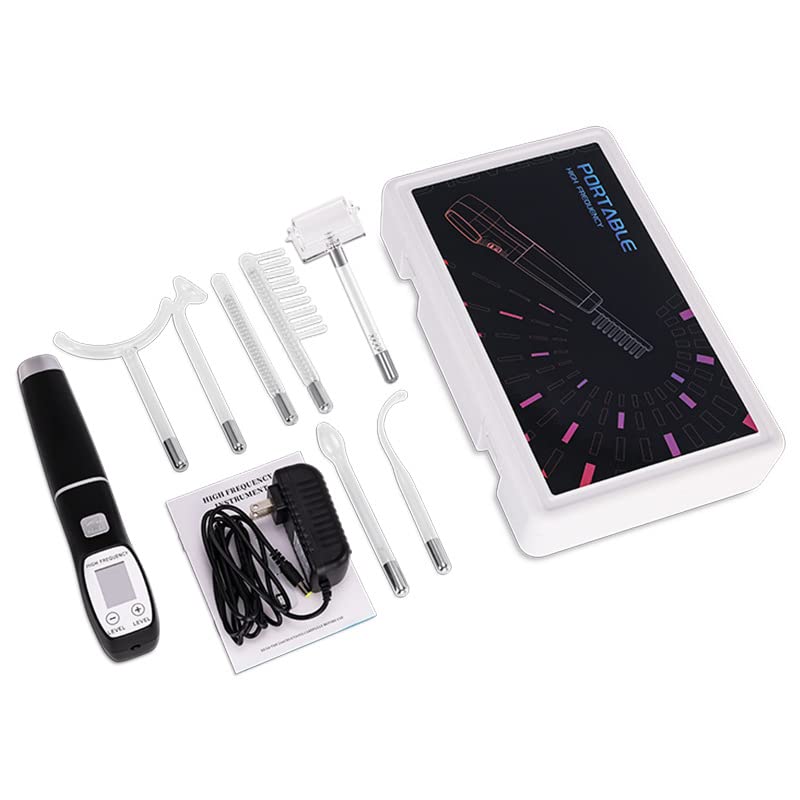 Elitzia High Frequency Electrotherapy Wand with Display Multi-Functional Portable Handheld Light Therapy Wand for Acne Skin Rejuvenation Hair Growth Facial Device with 7 Tubes ETD008BR
