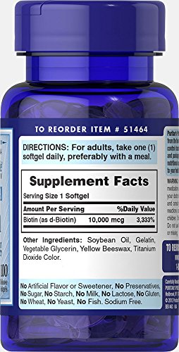 Biotina Ultra Mega 10000mcg Puritan's Pride 100 Softgels
