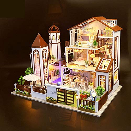 DIY Puppenhaus Modell Holz Handgemachtes Schlossmodell, Großes Villa Modell Ausgestattet Mit Möbeln Led-Leuchten Und… – Bild 4