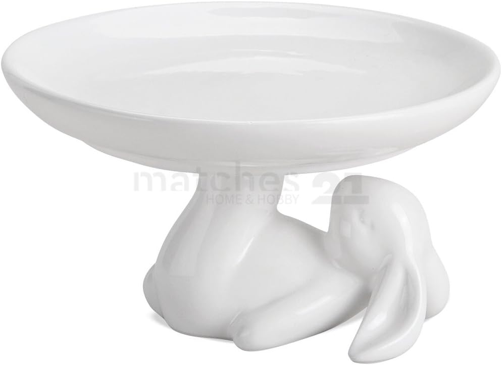 Plate Serving Plate Serving Bowl Rabbit Easter Bunny as pedestale Easter Ceramic White 1 Piece Ø 14x8 cm