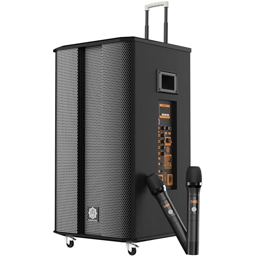 Image of DIGIMORE 240W Trolley Speaker w / 2 Wireless Mics | 12 inch BoomBass Woofer, AI Sound Boost, BT 5.3, 10H Battery, Reverb & Echo Effects | Ideal for Karaoke, Parties & Outdoor Events (D-12W)