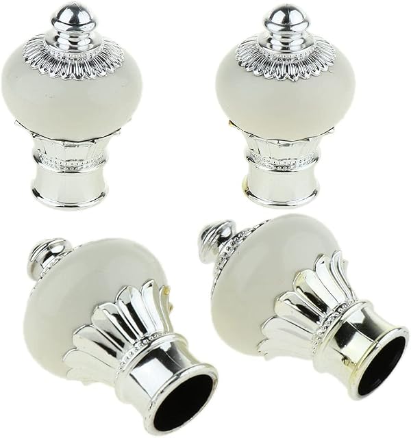 4 Pieces Curtain Pole Finals Decorative Curtain Pole Ends Rod Heads FinIals Caps 28mm Diameter - Milk White, as described