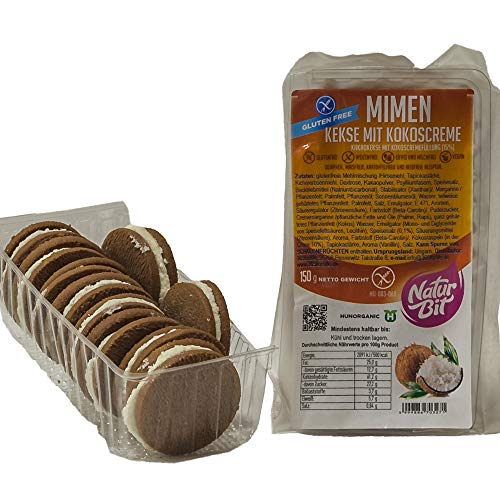 MIMEN glutenfreie Kakao Kekse mit Kokos Creme Füllung 15% | Cookies vegan - laktosefrei - glutenfrei - handgemacht | Süßigkeit für nahrhaft abwechslungsreiche Lunchbox oder als gesunder Pausensnack Cover