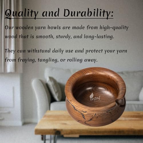 Image of INTAJ Wooden Yarn Bowl for Knitting and Crochet, 7 Inch No-Snag Holder