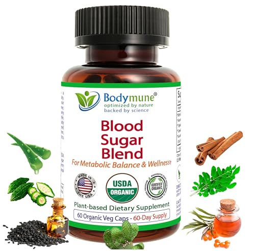 Bodymune Blood Sugar Blend Organic Blood Sugar Support Supplement with Bitter Melon Capsules Moringa & Black Seed Oil 66 Capsules USDA Organic Vegan Non-GMO