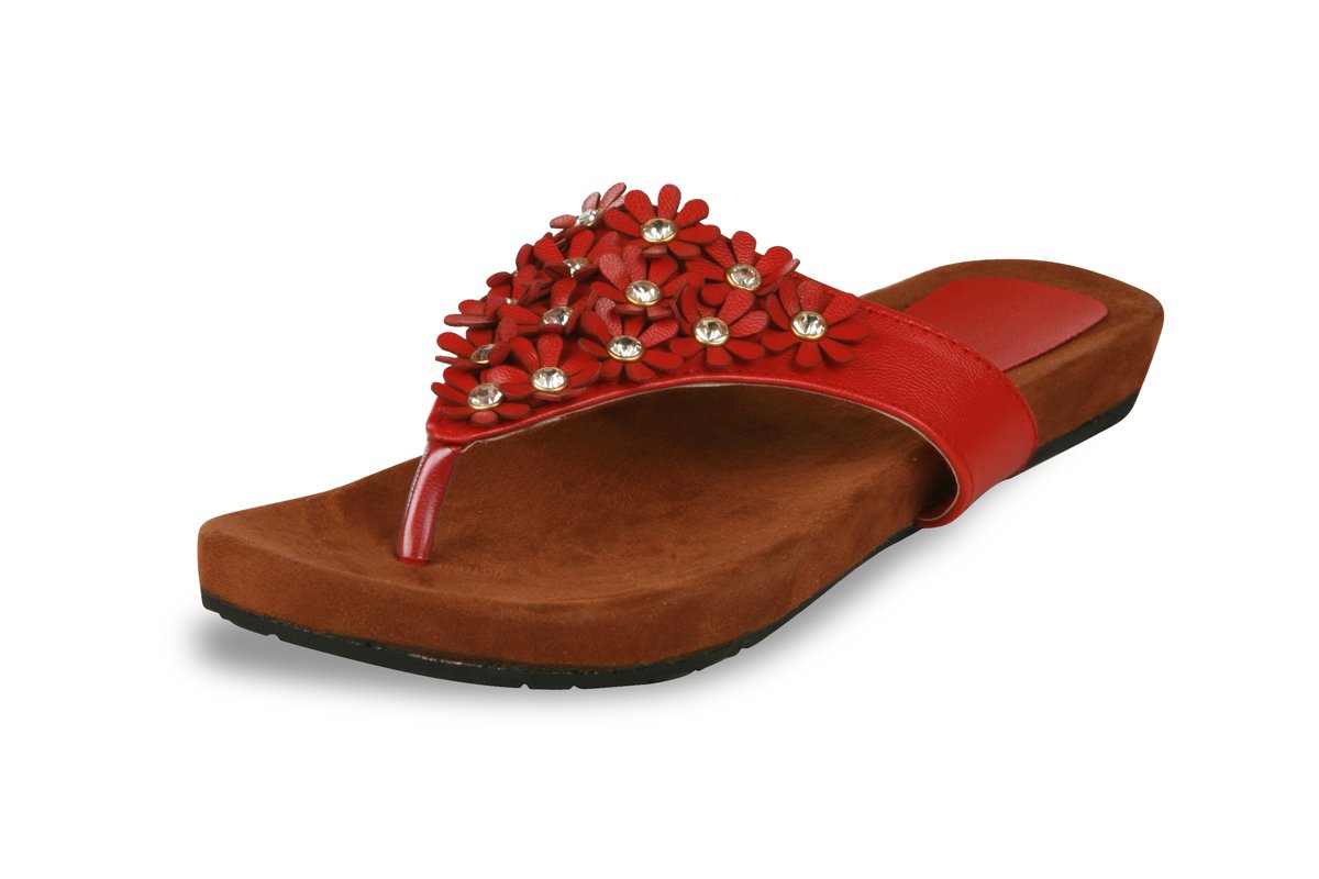 studio9 Women's Red Synthetic Leather Flats (Flowery Stoned V) - 4 UK-picture-11