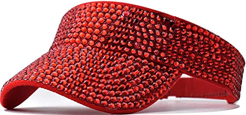 XYIYI Red Bling Rhinestones Sport Sun Visor Hats Adjustable Summer Cap Visor Caps for Women Girls