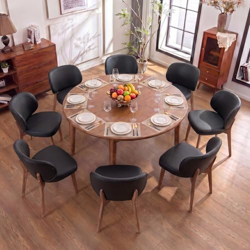 Image of YOUNIKE Dining Chairs Set of 8 Modern Kitchen Dining Room Chairs Black | Faux Leather Upholstered Armless Side Accent Chair with Back Wide Padded Seat Wooden Leg, Soft, Waterproof, Comfortable