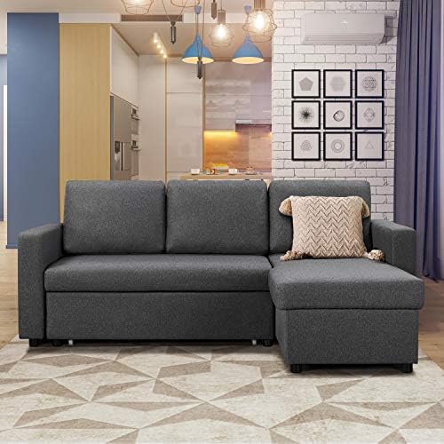 Yaheetech Sofa Bed L-Shaped Coner Sofa Bed Modern 3 Seat Click Clack Sofa Bed Convertible Sofa Couches with Pull Out Storage