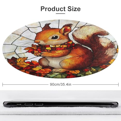 Tapis rond écureuil automne antidérapant moderne salon 90cm - 5