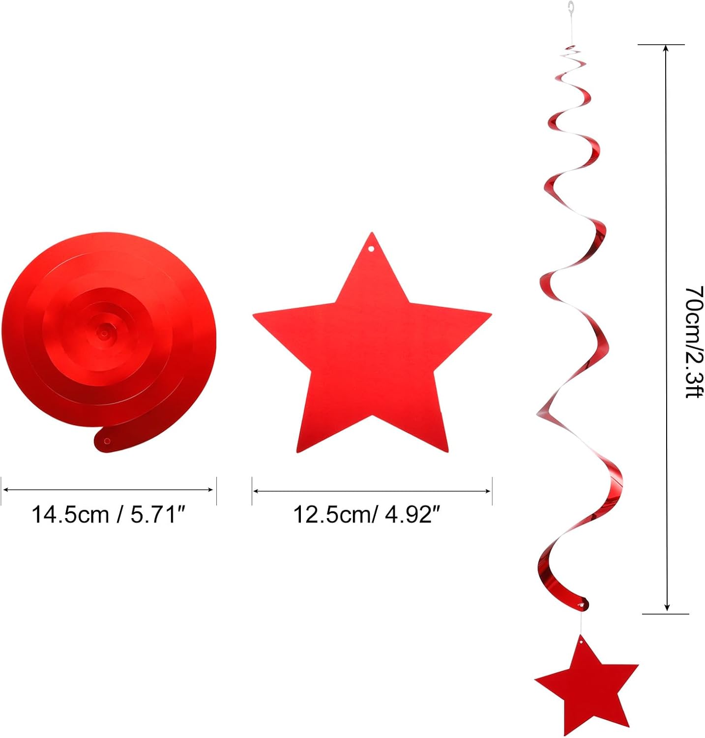 MECCANIXITY 48 Pcs Red Stars Hanging Decorations Shiny Twinkle Plastic Stars Streamers Ceiling Decorations for Wedding Birthday Party