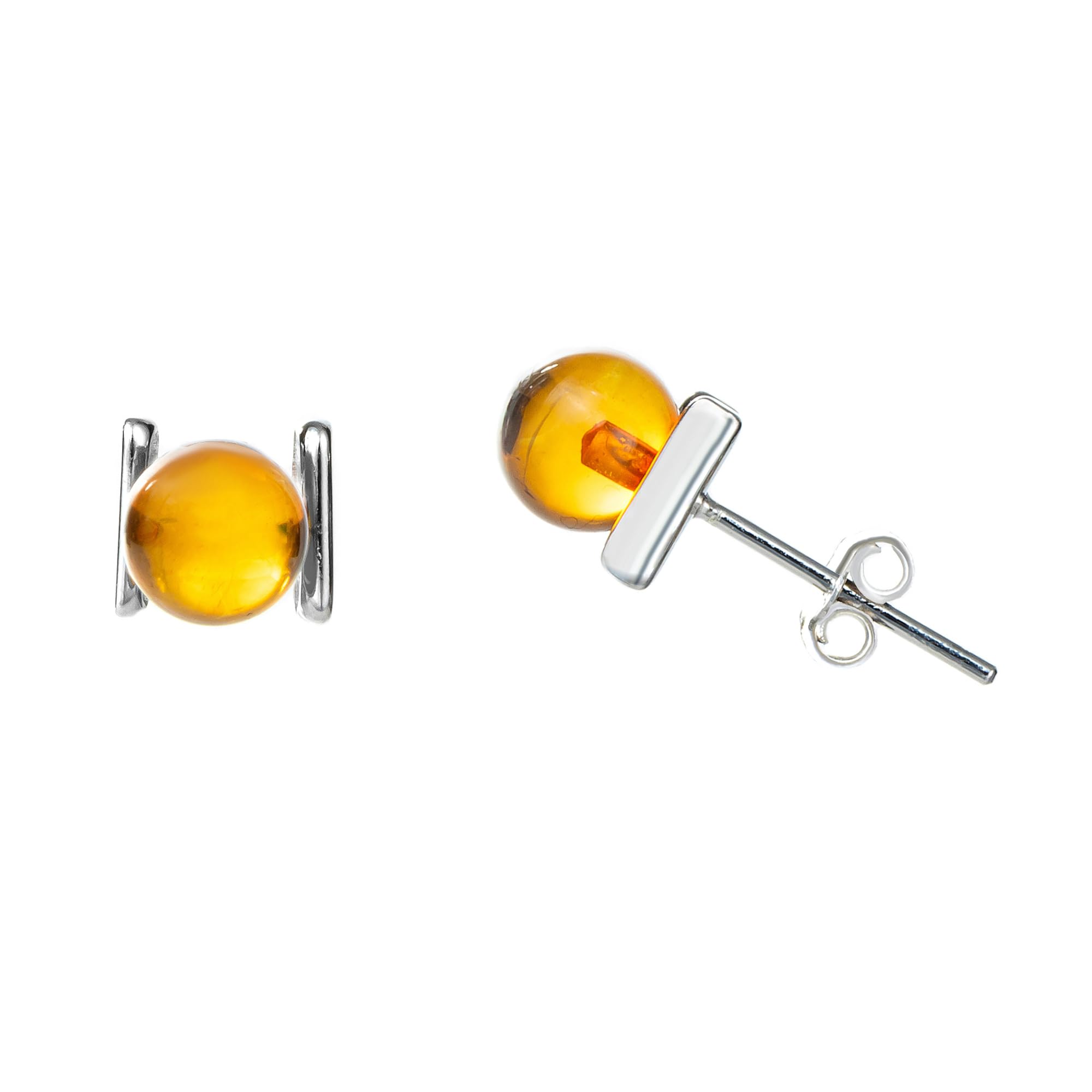 Orecchini a sfera da donna con stivali in vera ambra baltica in argento sterling, ricco colore cognac