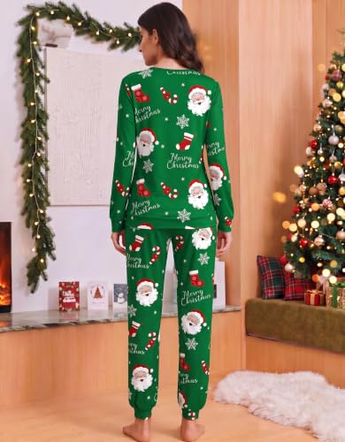 Ekouaer Womens Pajama Sets Cute Soft Pjs Green Santa Christmas Print M - image 3